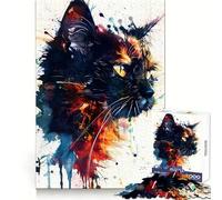 Rompecabezas Splash Watercolor Cat de 1000 Piezas para Adultos Juego Inteligente para aliviar el estrés, patrón de Montaje, Sorpresa navideña 50x75cm