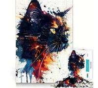 Rompecabezas Splash Watercolor Cat para Adolescentes, 1000 Piezas, Juguete de lógica Resistente, antiestrés, Borde Transparente, Regalo clásico 38x52cm