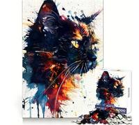 Rompecabezas Splash Watercolor Cat para Adolescentes, 1000 Piezas, Juguete de lógica Resistente, antiestrés, Borde Transparente, Regalo clásico 38x52cm