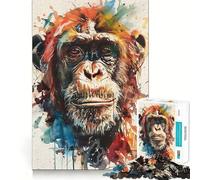 Rompecabezas Splash Watercolor Monkey Teenagers de 1000 Piezas, Juguete de lógica Resistente, Entretenimiento, Bordes Transparentes, artículo de colección 50x75cm