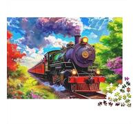 Rompecabezas Steam Train 1000 Piezas Regalo Festivo para Adultos Tren de Vapor Púrpura en Campo Colorido Premium Grueso Robusto Desafiante Alivio de Estrés 52x38cm/1000pcs