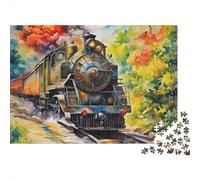 Rompecabezas Steam Train 1000 Piezas Regalo para Adultos Tren de Vapor Vintage en Paisaje Montañoso Otoñal Premium Grueso Robusto Vibrante Desafiante Difícil Alivio de Estrés 52x38cm/1000pcs