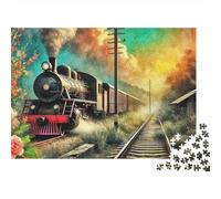 Rompecabezas Steam Train Premium 1000 Piezas para Adultos Tren de Vapor Vintage en Vía Rural con Flores Grueso Robusto Vibrante Desafiante Difícil Alivio de Estrés 38x26cm/1000pcs