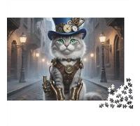Rompecabezas Steampunk Cat Street de 1000 Piezas. Retrato de Gato Steampunk. para Adultos a Partir de 12 años. Juegos educativos. Decoración del hogar. Difícil. Regalos de cumpleaños. 52 x 38 cm