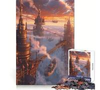 Rompecabezas Steampunk City al Atardecer de 1000 Piezas para Adolescentes Ideal para Relajarse, Mejorar la Mente y Crear una Obra de Arte nítida 38x52cm