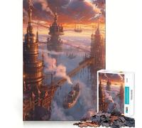 Rompecabezas Steampunk City al Atardecer de 1000 Piezas para Adolescentes Ideal para Relajarse, Mejorar la Mente y Crear una Obra de Arte nítida 38x52cm