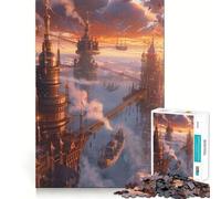 Rompecabezas Steampunk City al Atardecer de 1000 Piezas para Adultos Juguete para Pensar, Calma, relajación, decoración de Pared con Corte Limpio 50x75cm