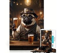 Rompecabezas Steampunk Craft Beer Pug de 1000 Piezas para Adultos Regalo Ideal para ejercitar la Mente Juguete Divertido y silencioso Diseño para armar 38x52cm