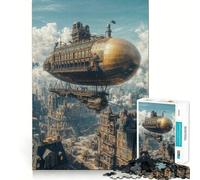 Rompecabezas Steampunk de 1000 Piezas con diseño de dirigible Urbano para Adolescentes Juguete de lógica sólida, Divertido y Relajante Corte de precisión Artículo de Santa Claus 38x26cm