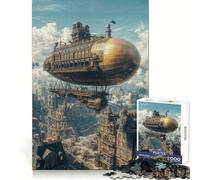 Rompecabezas Steampunk de 1000 Piezas con diseño de dirigible Urbano para Adolescentes Juguete de lógica sólida, Divertido y Relajante Corte de precisión Artículo de Santa Claus 38x26cm