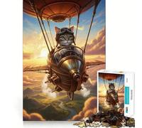 Rompecabezas Steampunk de 1000 Piezas con diseño de dirigible y Gato piloto para Adolescentes Ideal para Mejorar la Memoria y Disfrutar del Tiempo Libre Diseño de Corte sólido Artículo de Papá Noel