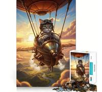Rompecabezas Steampunk de 1000 Piezas con diseño de dirigible y Gato piloto para Adolescentes Juguete Educativo y Divertido Diseño Compacto 38x26cm