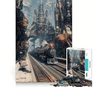Rompecabezas Steampunk de 1000 Piezas con diseño de estación de Tren para Adolescentes Recuerda, Mejora, Calma, Mente Clara, Arte Coleccionable 38x26cm