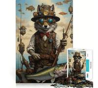 Rompecabezas Steampunk de 1000 Piezas con diseño de Lobo pescando, Ideal para Adultos y Adolescentes Ayuda a Mejorar la Memoria y a relajar la Mente Diseño para armar 38x26cm
