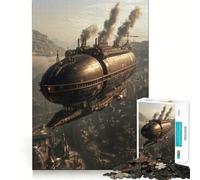 Rompecabezas Steampunk de 1000 piezas con forma de dirigible sobre la ciudad para adolescentes Juguete para ejercitar la mente, relajación mental, diseño y montaje Lista de deseos de Papá Noel 50x75cm