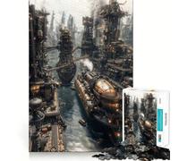 Rompecabezas Steampunk de 1000 Piezas con Paisaje Urbano Industrial y Barcos para Adolescentes Juguete de lógica Mental para el Tiempo Libre Bordes Finos 50x75cm