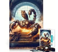 Rompecabezas Steampunk de Búho Escorpión y Máquina para Adolescentes, 1000 Piezas, Juguete de Lógica Eficaz, Pasatiempo Tranquilo, Pieza de Colección de Arte con Bordes Limpios 38x26cm