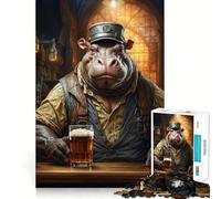 Rompecabezas Steampunk de Cerveza Artesanal con diseño de hipopótamo, 1000 Piezas para Adolescentes, Ideal para Relajarse, desconectar y Disfrutar de una Obra de Arte nítida 38x52cm