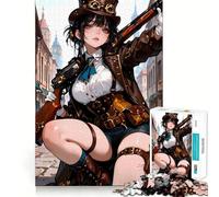 Rompecabezas Steampunk de Chica Anime con Rifle, 1000 Piezas para Adolescentes, Juguete para estimular la lógica, Juego Relajante, Arte de Borde Premium, Coleccionable 38x52cm