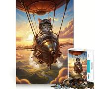 Rompecabezas Steampunk de dirigible con Gato piloto para Adolescentes, 1000 Piezas, Juego de lógica, diversión en Interiores, Pieza de colección de Arte de Bordes precisos 38x52cm