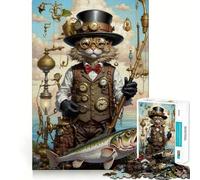 Rompecabezas Steampunk de Gato Pescador de Lubina de 1000 Piezas para Adolescentes, Juguete de Pensamiento Sabio, Divertido y Pacífico, Corte Preciso, 38x26cm