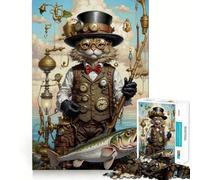 Rompecabezas Steampunk de Gato Pescador de Lubina de 1000 Piezas para Adultos Juguete de lógica Mental Antiestrés Corte Firme Regalo increíble 50x75cm