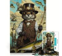 Rompecabezas Steampunk de Nutria pescando para Adultos, 1000 Piezas, fortalece la Memoria, Tranquilo, calmado, Bordes limpios, artículo de colección 38x26cm