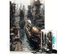 Rompecabezas Steampunk de Paisaje Urbano Industrial con Barcos para Adolescentes, 1000 Piezas, Fine Logic Toy, pasatiempo Tranquilo, Neat Edge Art Collection Piece 38x26cm