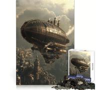 Rompecabezas Steampunk Dirigible sobre la Ciudad de 1000 Piezas para Adolescentes Juguete Estresante con Corte Afilado y Lista de Deseos de Papá Noel 38x26cm