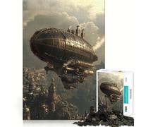 Rompecabezas Steampunk Dirigible sobre la Ciudad para Adolescentes, 1000 Piezas, Juguete de Lógica Mental, Alivio del Estrés, Corte Firme, Regalo de Deseos de Santa Claus 50x75cm
