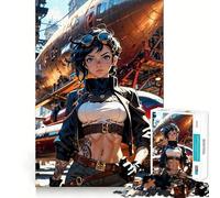Rompecabezas Steampunk Mujer con Dirigible 1000 Piezas para Adolescentes Juguete de Lógica Clara Fácil Ocio Corte Perfecto Regalo de Cumpleaños 38x26cm