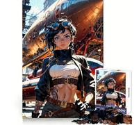 Rompecabezas Steampunk Mujer con Dirigible para Adolescentes, 1000 Piezas, Juguete Inteligente, Tiempo Libre, Corte Preciso, Regalo de Temporada 50x75cm
