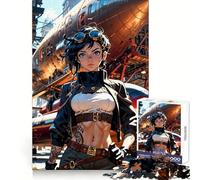 Rompecabezas Steampunk Mujer con Dirigible para Adolescentes 1000 Piezas Rompecabezas Mental Divertido y Recreativo Arte para Armar Regalo Encantador 38x52cm
