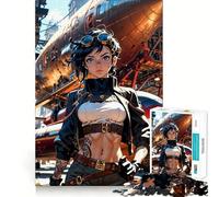 Rompecabezas Steampunk Mujer con Dirigible para Adolescentes 1000 Piezas Rompecabezas Mental Divertido y Recreativo Arte para Armar Regalo Encantador 38x52cm