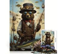 Rompecabezas Steampunk Oso Pescador 1000 Piezas para Adultos Mejora la Memoria Alegría Familiar Ensamblaje Patrón Santa Wish Pick 38x26cm
