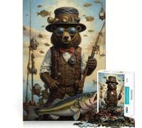 Rompecabezas Steampunk Oso Pescador 1000 Piezas para Adultos Mejora la Memoria Alegría Familiar Ensamblaje Patrón Santa Wish Pick 38x26cm