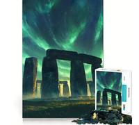 Rompecabezas Stonehenge bajo la Aurora Boreal de 1000 Piezas para Adolescentes Ideal para Relajarse, Recordar y Mejorar la Mente Obra de Arte nítida 38x52cm