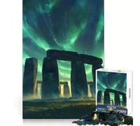 Rompecabezas Stonehenge bajo la Aurora Boreal de 1000 Piezas para Adolescentes Ideal para Relajarse, Recordar y Mejorar la Mente Obra de Arte nítida 38x52cm