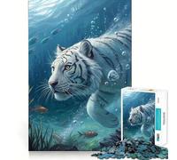 Rompecabezas Submarino Tigre Blanco con Peces,1000 Piezas,Juego de concentración Mental,Corte de precisión,Bordes Lisos,Actividad Absorbente para Noches tranquilas (38x52cm)
