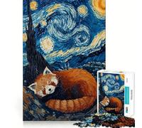 Rompecabezas Sueños de Panda Rojo Noche Estrellada de 1000 Piezas para Adultos Juguete para la Mente Divertido y Tranquilo Piezas de colección de Arte con Corte preciso (38x52cm)