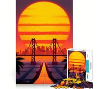 Rompecabezas Sunset Bridge Cityscape con Palmeras, 1000 Piezas, para Adultos, Ideal para ejercitar la Mente, Relajarse y Disfrutar del Arte Un Regalo Memorable 38x52cm