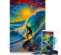 Rompecabezas Surfista en Ola al Atardecer Noche Estrellada 1000 Piezas para Adolescentes Juego de Pensamiento Tiempo de Paz Borde de Calidad 38x26cm