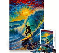Rompecabezas Surfista en Ola al Atardecer Noche Estrellada 1000 Piezas para Adolescentes Juego de Pensamiento Tiempo de Paz Borde de Calidad 38x26cm