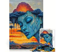 Rompecabezas Surrealista de 1000 Piezas con Figura de Mujer Azul y Cabello de Nube de Lluvia en un Paisaje ardiente Juguete Intelectual para Adultos Diversión Relajante Pieza de Arte