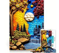 Rompecabezas Surrealista de 1000 Piezas con Paisaje, Cascada y Ciudad para Adultos Juguete de ingenio para Jugar en Interiores Arte de Bordes precisos Coleccionable 38x26cm