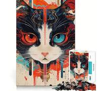 Rompecabezas Surrealista de 1000 Piezas para Adolescentes con Retrato de Gato, Juguete para ejercitar la Mente, Juego en Grupo, Corte de precisión, Regalo para Festivales 50x75cm