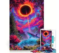 Rompecabezas Surrealista de Paisaje de Tiburones con Eclipse, 1000 Piezas para Adultos Juguete Inteligente para Jugar en Interiores Corte preciso Un Regalo Encantador 50x75cm