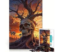 Rompecabezas Surrealista de Puesta de Sol con Calavera y árbol para Adolescentes, 1000 Piezas, Mejora la Memoria, diversión Tranquila, Bordes precisos, Regalo artístico 38x52cm