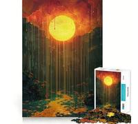 Rompecabezas Surrealista de Sol goteando sobre Bosque místico y río, difícil para Adultos, 1000 Piezas Fortalece la Memoria, Alivia el estrés Obra de Arte 38x26cm