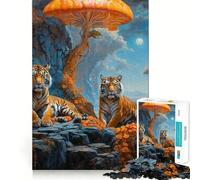 Rompecabezas Surrealista de Tigres Setas de 1000 Piezas para Adolescentes Juguete cognitivo Ocio Suave Ensamblaje de Patrones Pieza de Arte 38x52cm